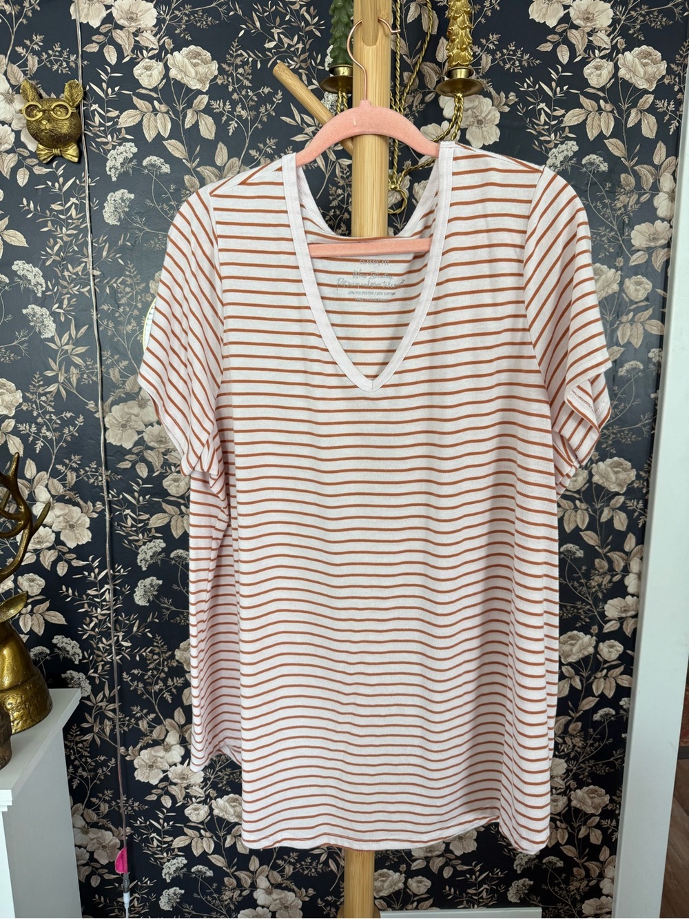 torrid Brown and White Striped V-Neck Tee